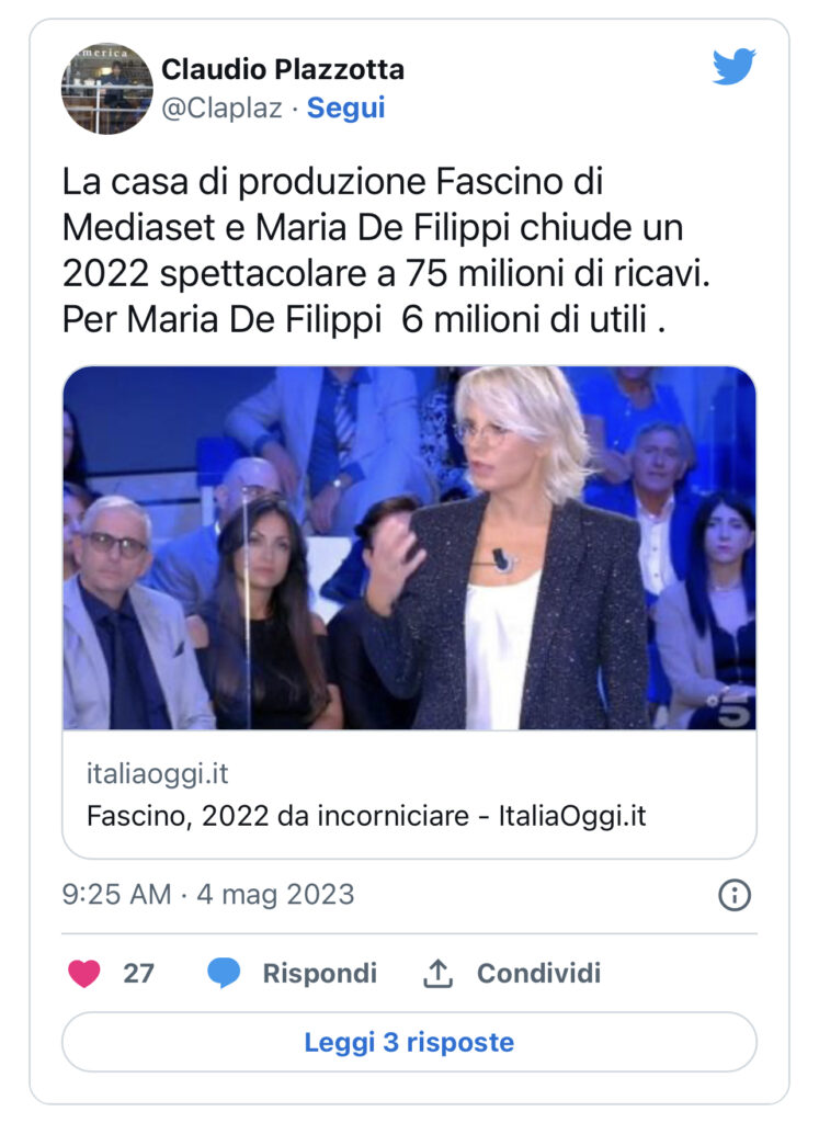 Maria De Filippi e i guadagni stellari per lei nel 2022 2