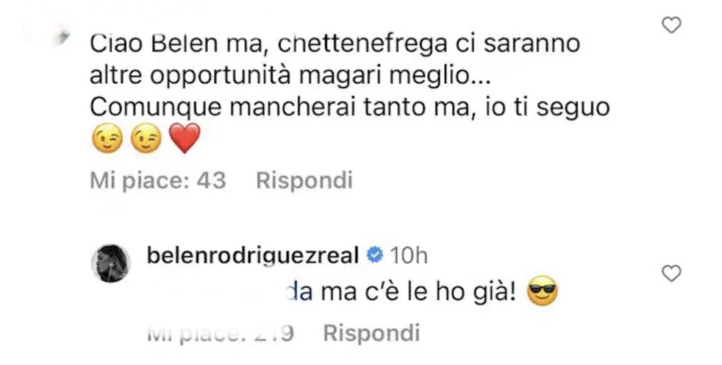 Belen fuori da Mediaset, lei commenta 4