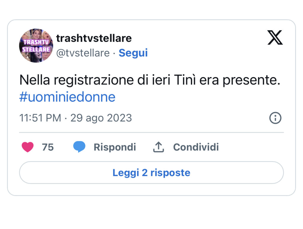 Uomini e donne, Tini assente dalle registrazioni 3