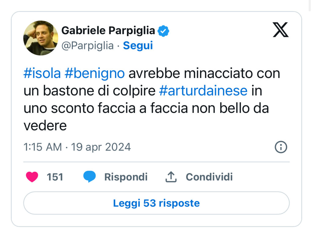 Isola, la produzione non mostra le immagini che hanno portato alla squalifica Francesco Benigno 2