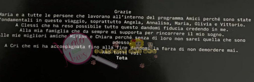 Amici, la dedica di Antonia per Senza Cri 2