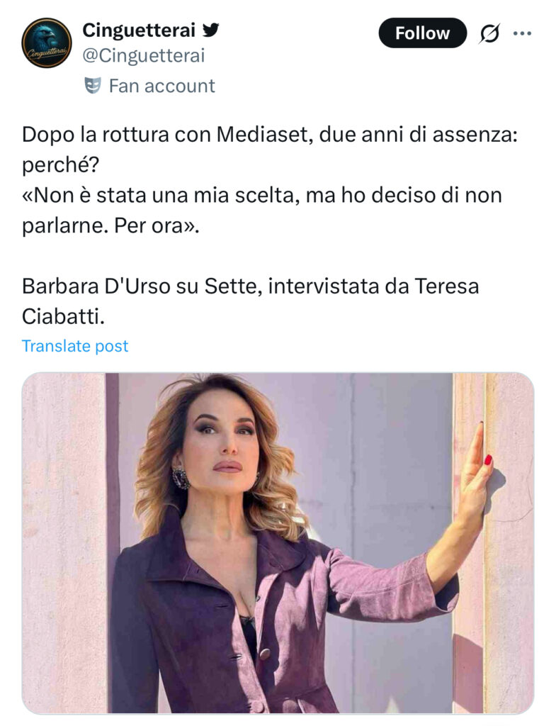 Barbara D’Urso torna a parlare del suo addio a Mediaset 2