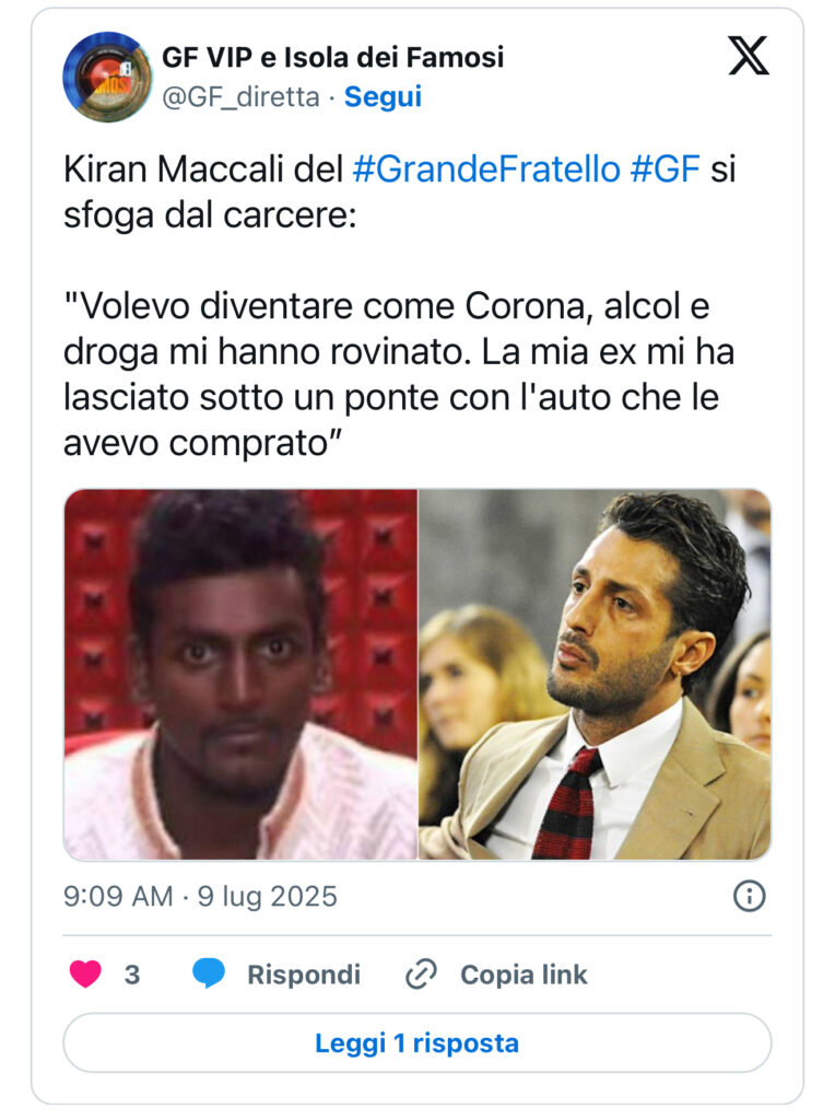 Grande Fratello, ex concorrente parla dal carcere 2