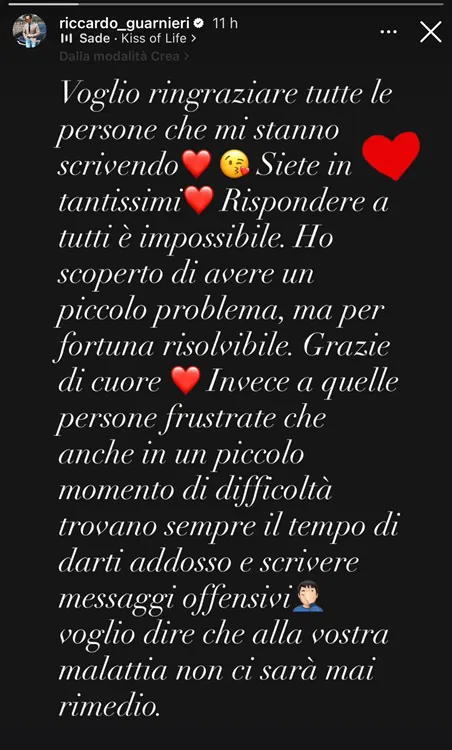 Uomini e donne, Riccardo rivela di aver scoperto un problema di salute 2