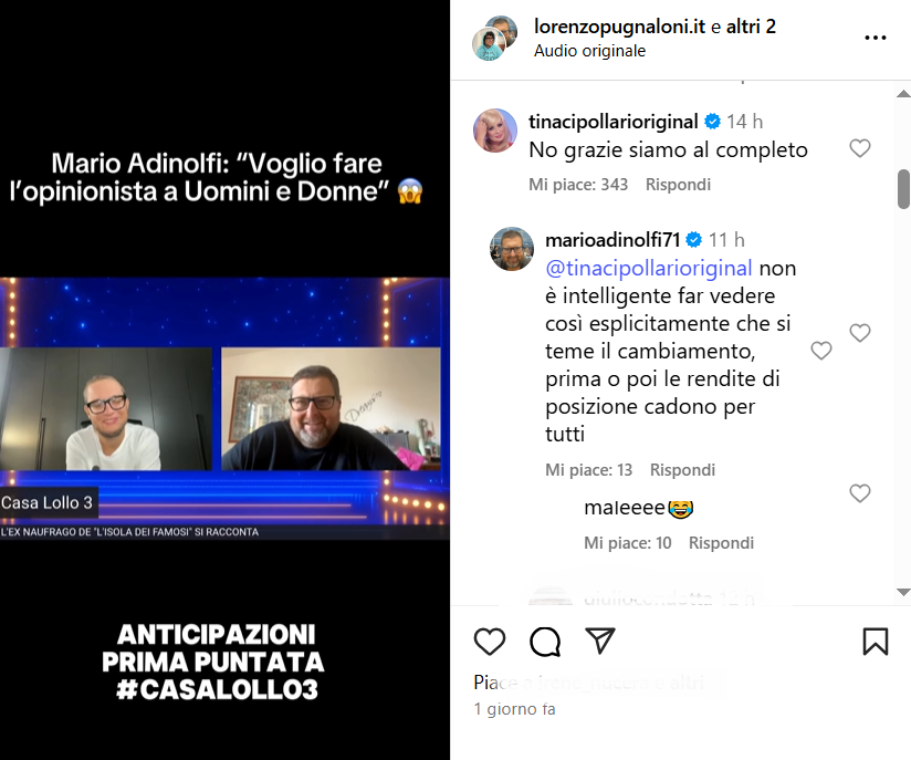Mario Adinolfi e Tina Cipollari, scontro a distanza 2