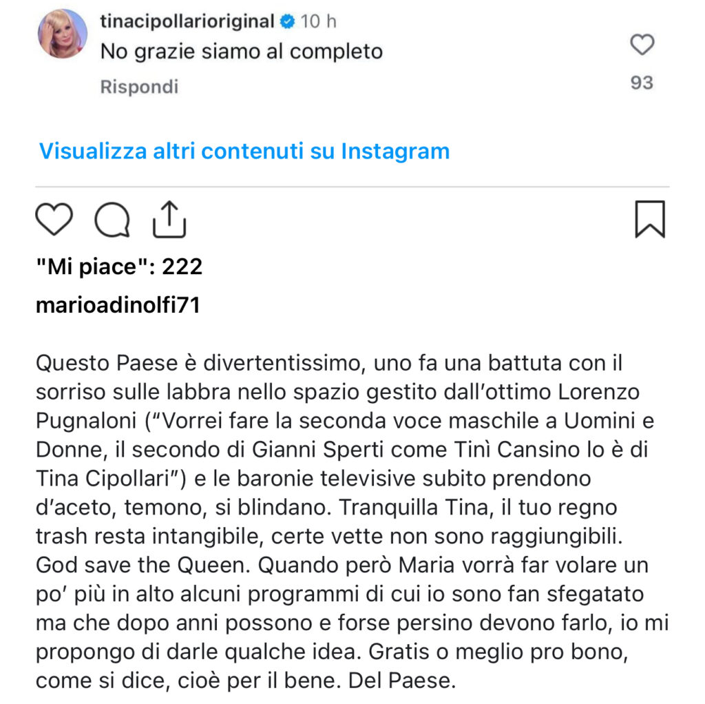 Mario Adinolfi e Tina Cipollari, scontro a distanza 3
