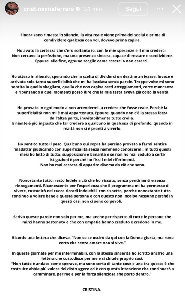 Uomini e donne, Cristina replica al comunicato di Gianmarco 2