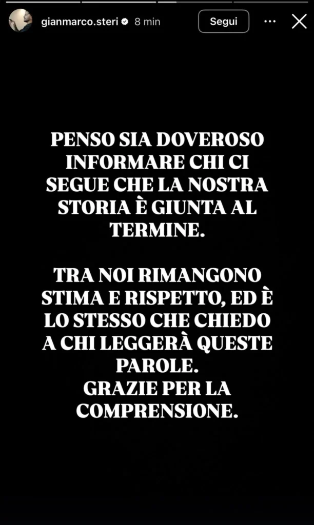 Uomini e donne, Gianmarco annuncia la fine della storia con Cristina 2