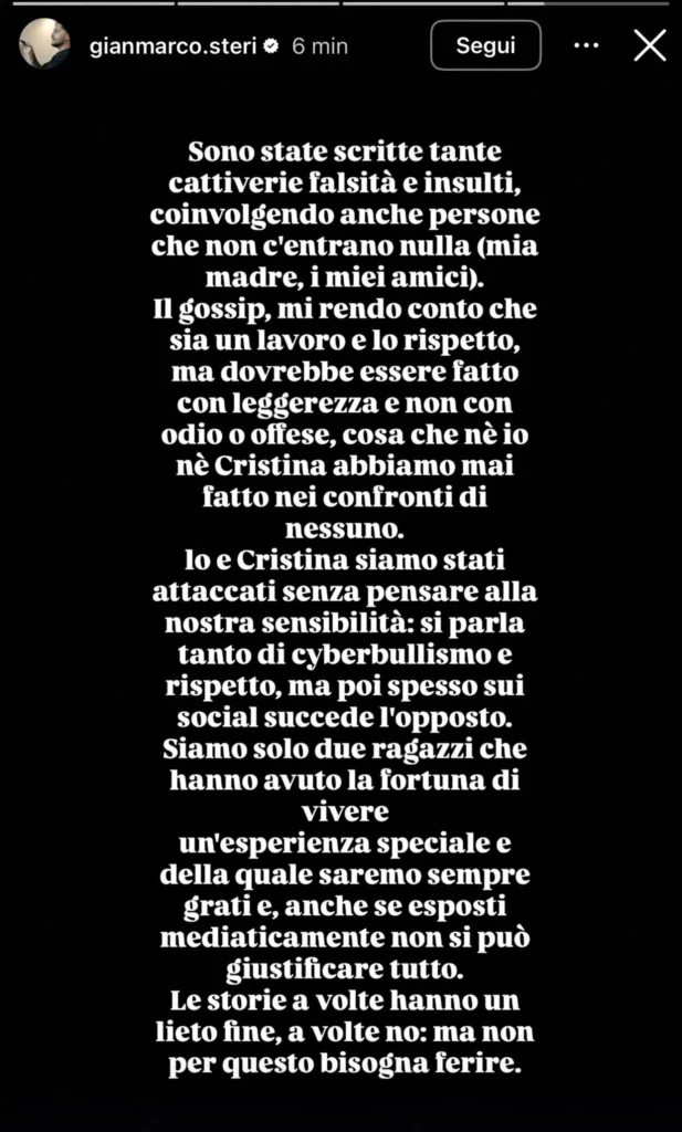 Uomini e donne, Gianmarco annuncia la fine della storia con Cristina 3