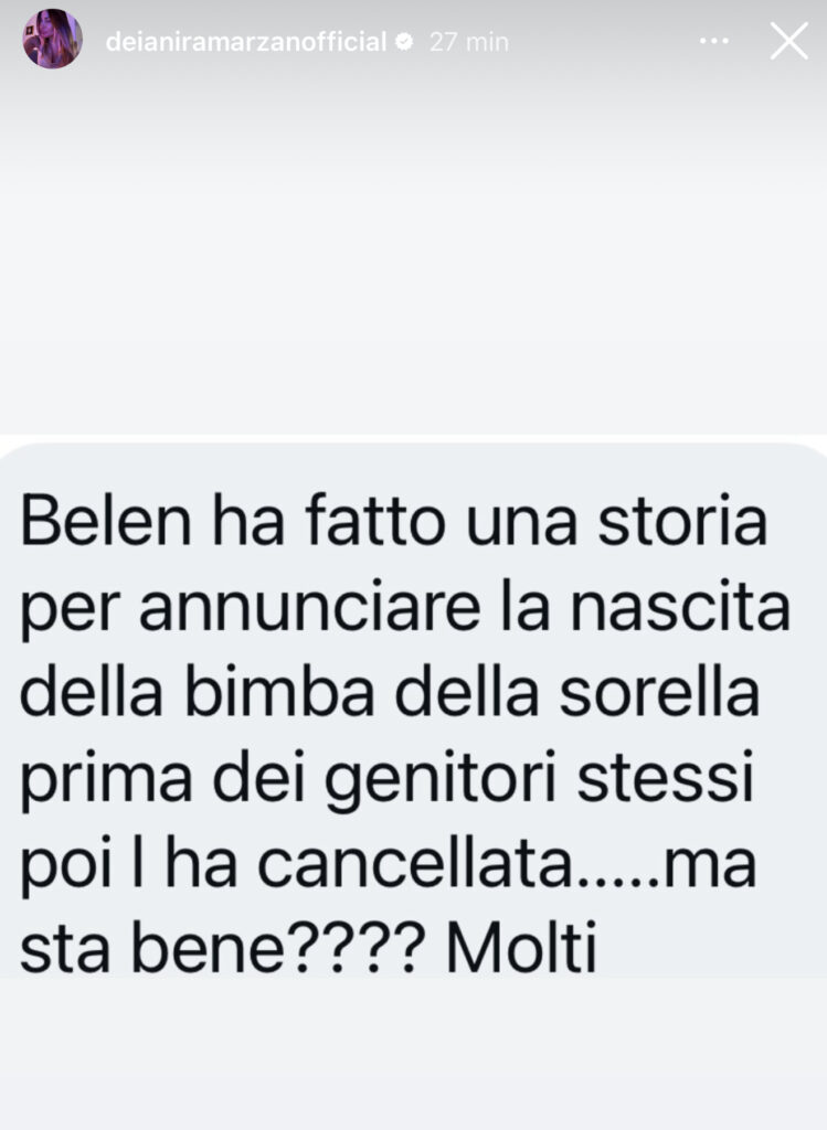 Belen annuncia la nascita della figlia di Cecilia poi cancella tutto 2