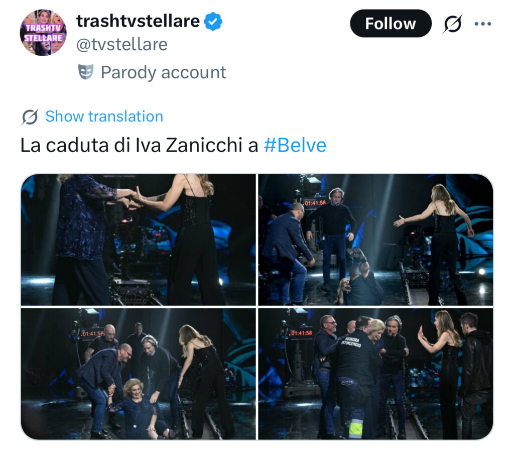 Iva Zanicchi cade a Belve 2