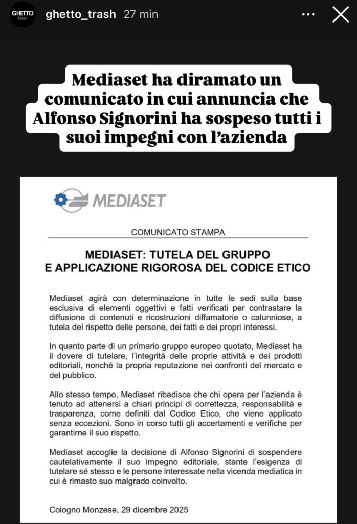 Alfonso Signorini si autosospende da Mediaset 3