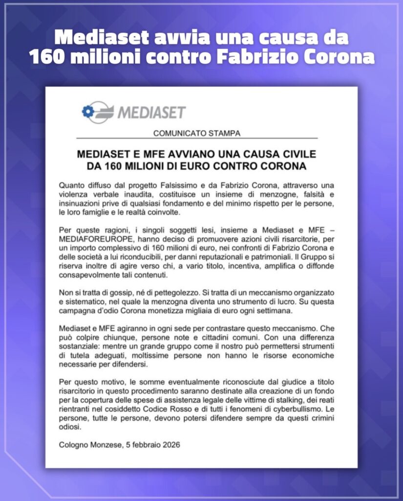 Mediaset avvia una causa contro Fabrizio Corona 2