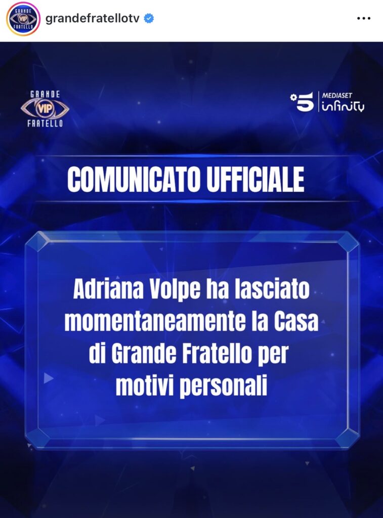 GFVIP, Adriana Volpe lascia la casa 2