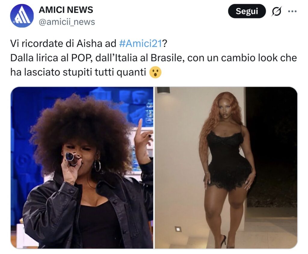 Amici, il cambio look di Aisha 2