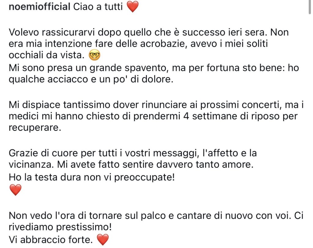 Noemi dopo la caduta aggiorna sulle sue condizioni 3
