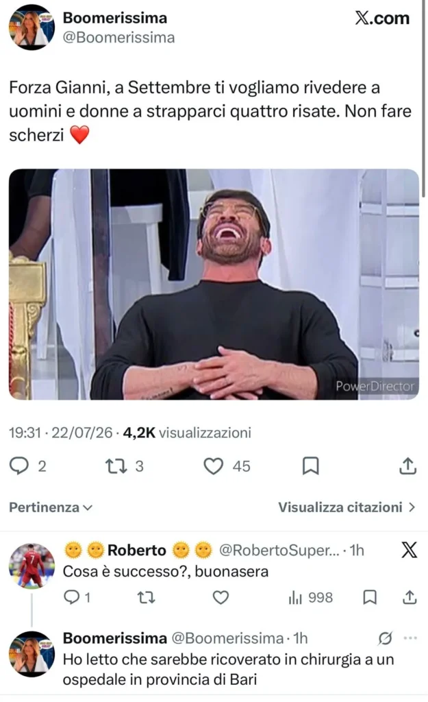 Gianni Sperti operato a Bari, lo spavento dei fan 2