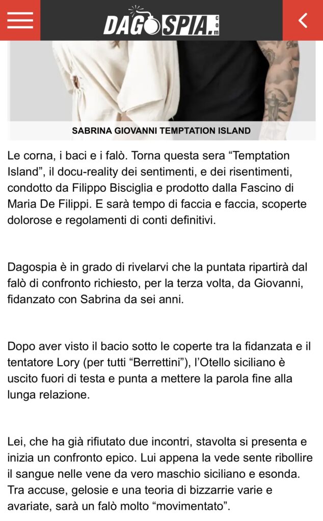 Temptation Island, Sabrina e Giovanni, falò infuocato 2