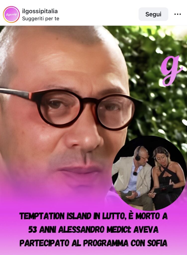 Temptation Island, è morto Alessandro Medici 2