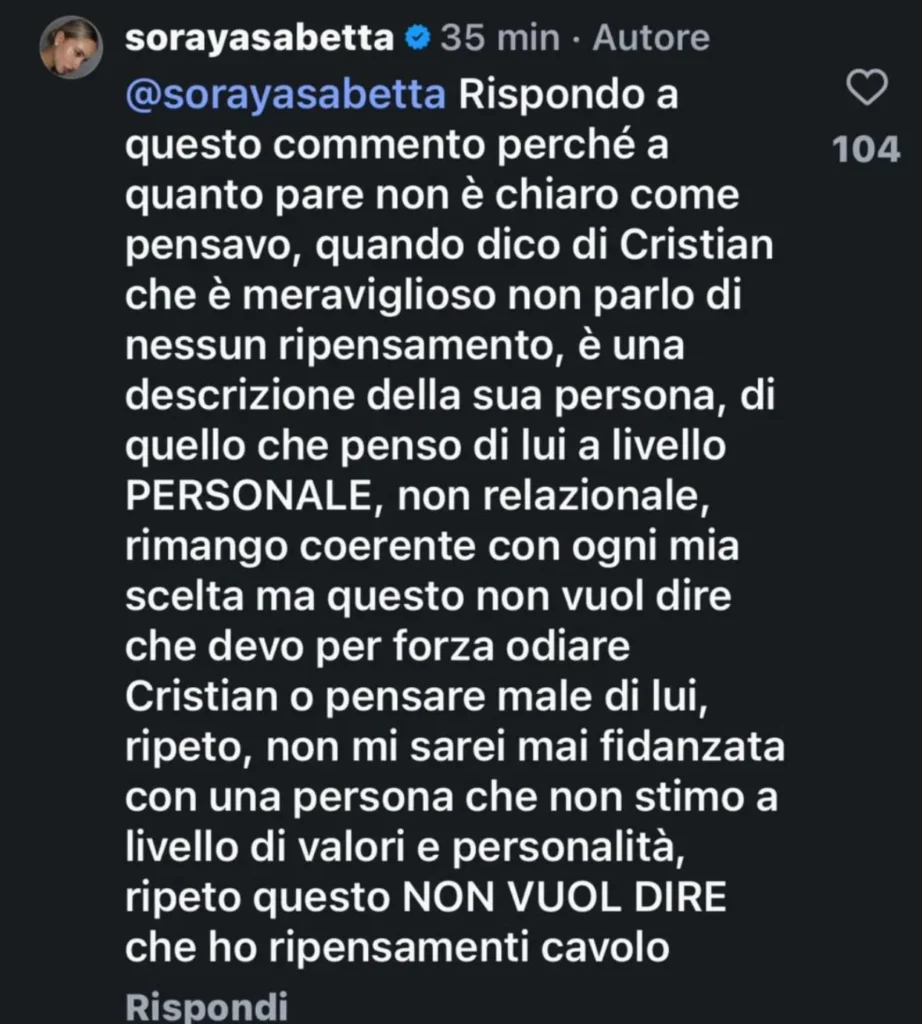 Temptation Island, Soraya rivela se ha avuto un ripensamento su Cristian 2