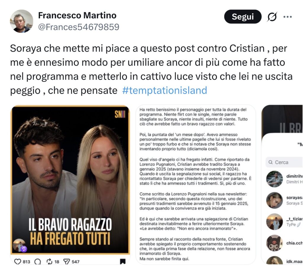 Temptation Island, il gesto di Soraya contro Cristian e la reazione di lui 2