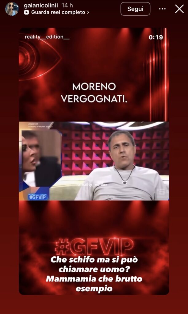 GFVIP, Gaia la figlia di Guendalina attacca Moreno 2