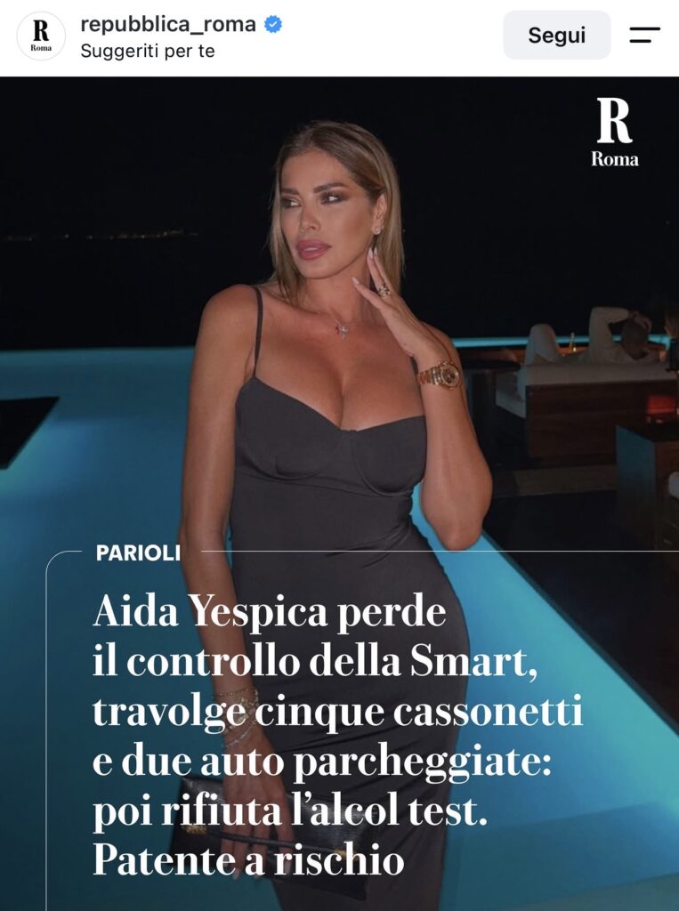 Aida Yespica incidente in auto a Roma 2