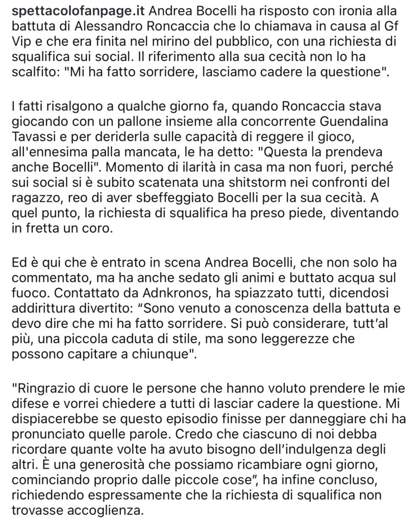 GFVIP, Roncaccia fa una battuta su Bocelli che risponde 3